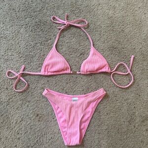 Target Pink Ribbed Swimsuit Set